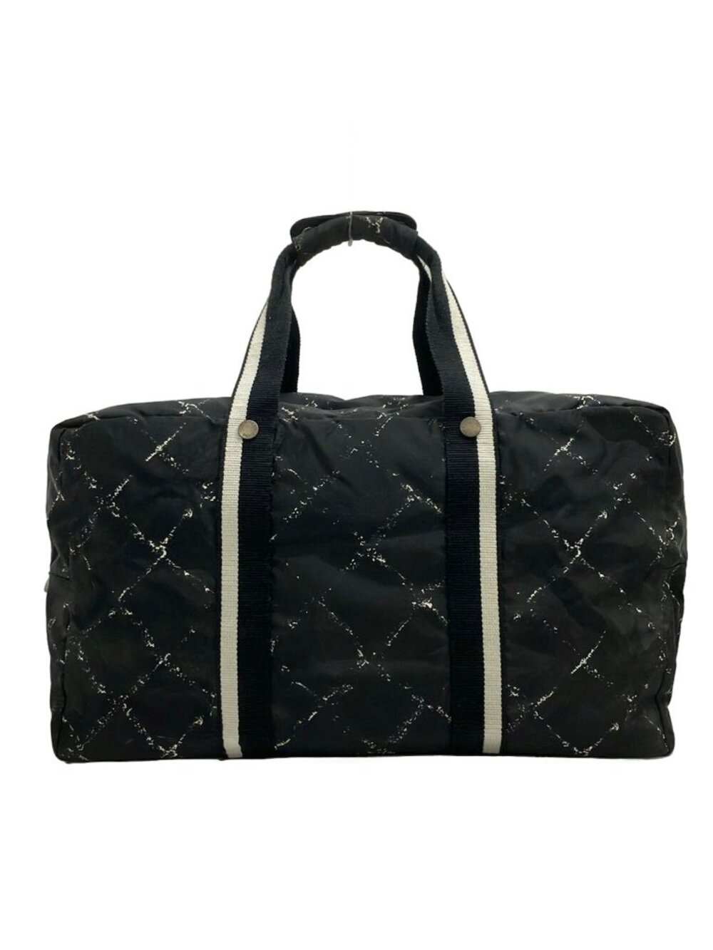 Chanel Boston Bag Vintage Travel Line Black White Silver No Lock